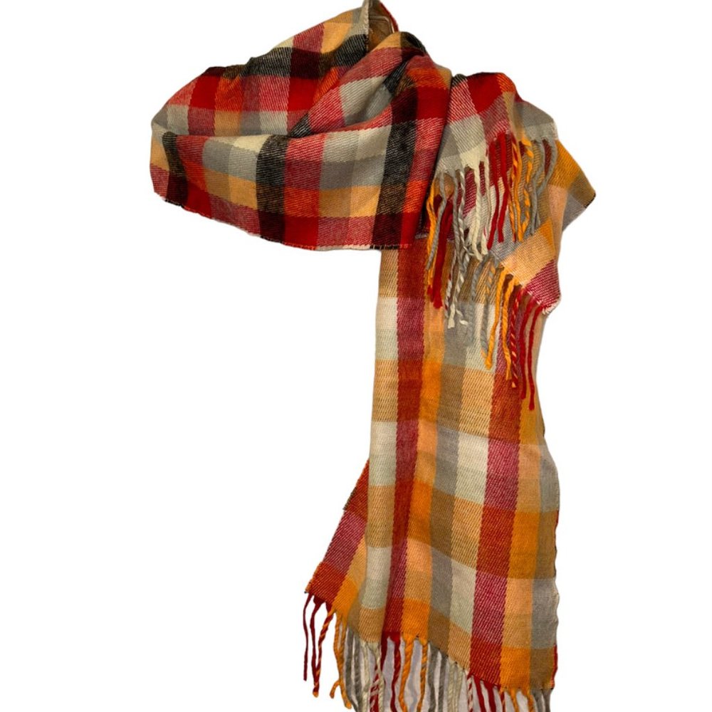 pink orange plaid Fall Holiday shadow plaid tartan scarf